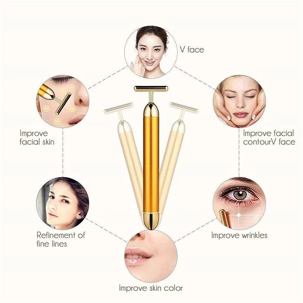 24K Gold Energy Beauty Bar Electric Facial Massage Roller - Image 2