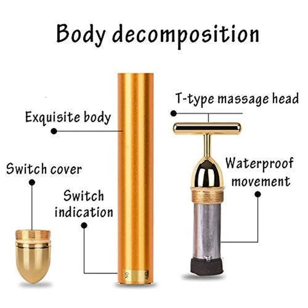 24K Gold Energy Beauty Bar Electric Facial Massage Roller - Image 5