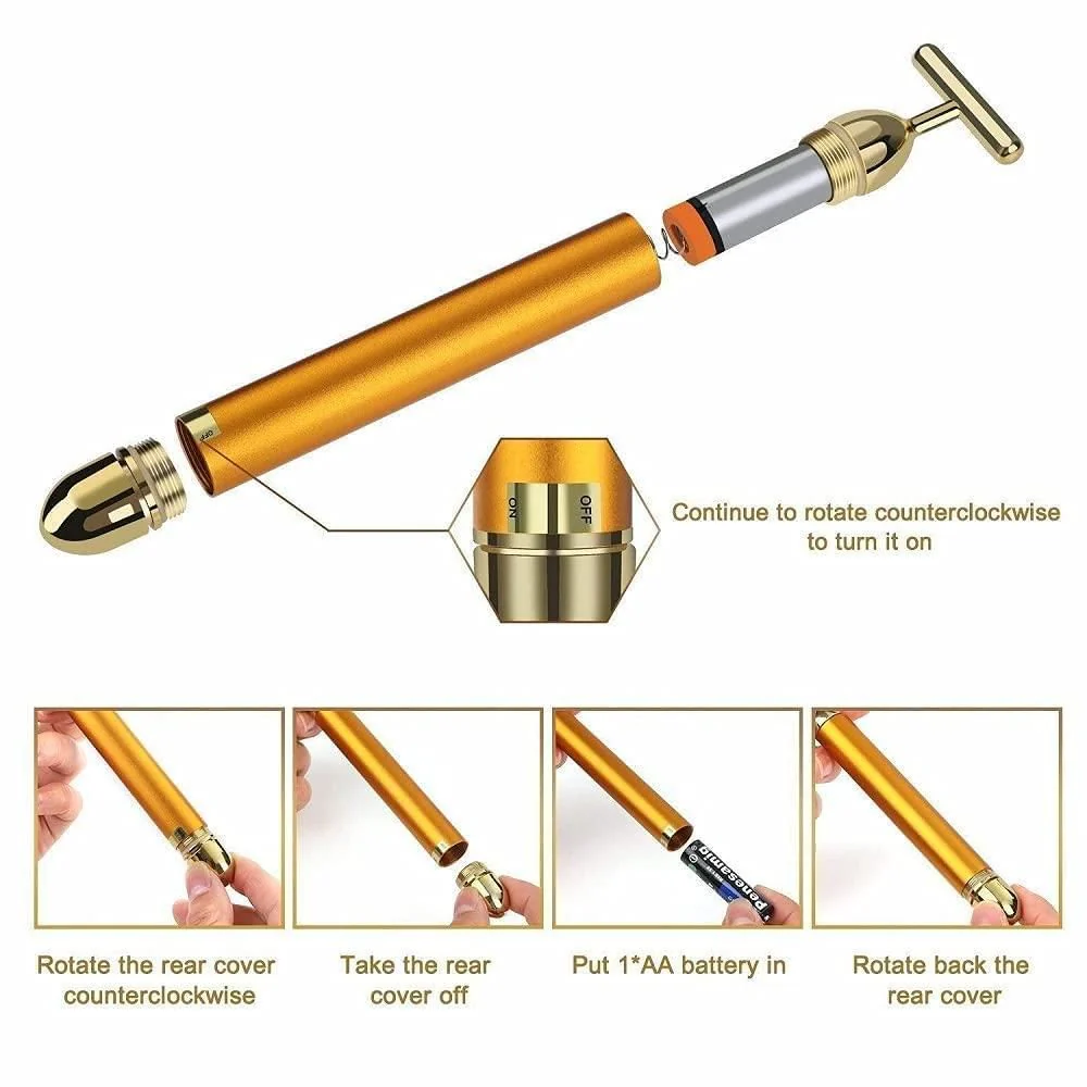 24K Gold Energy Beauty Bar Electric Facial Massage Roller - Image 7