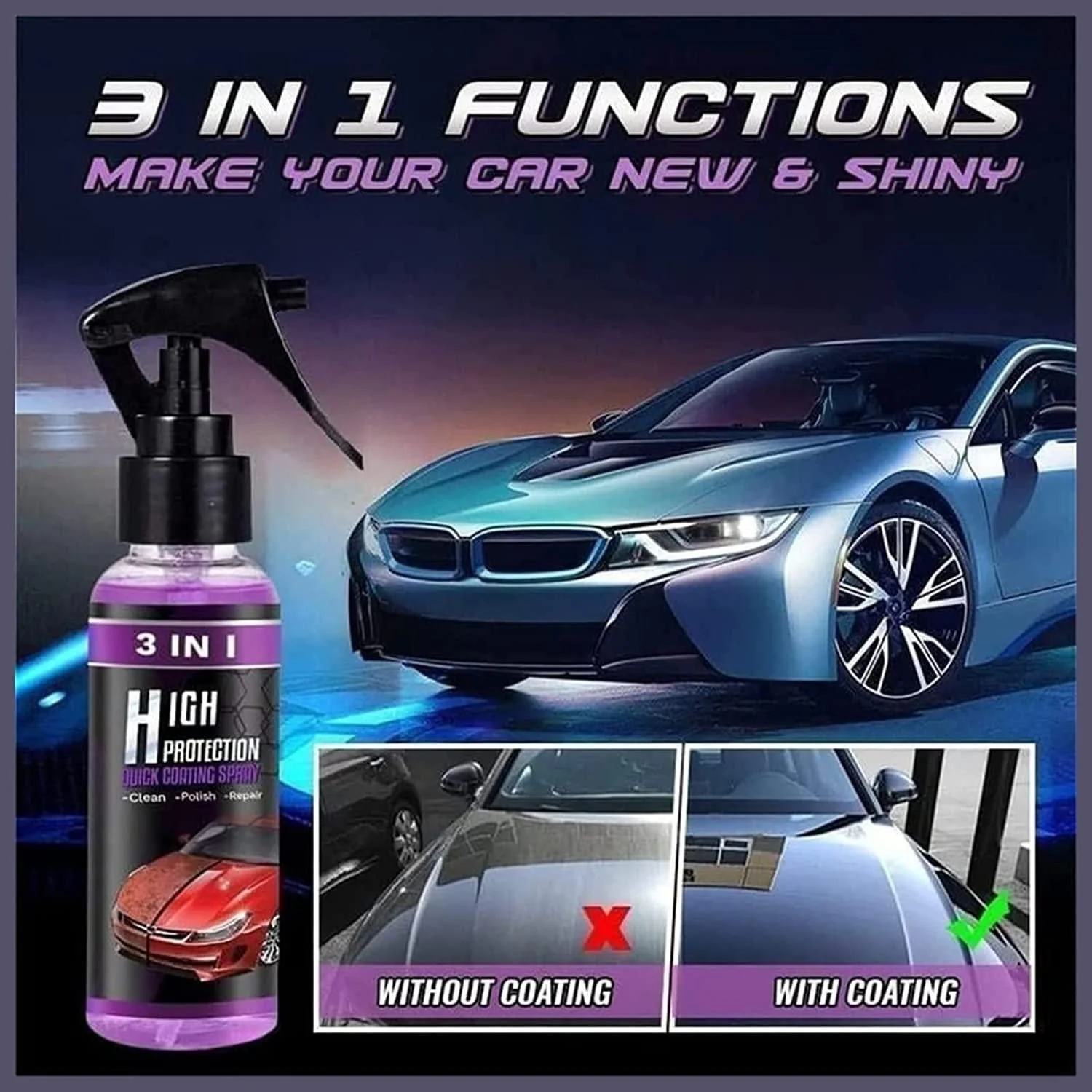 3 in 1 High Protection Quick Car Ceramic Coating Spray - Car Wax Polish Spray (Buy 1 Get 1) - Image 2