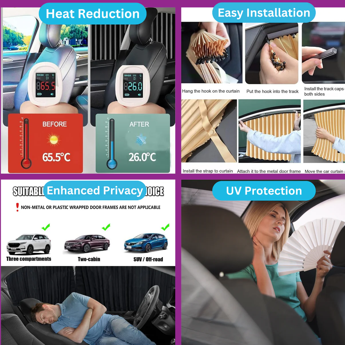 4 Piece Magnetic Curtains for Car Window - Image 2