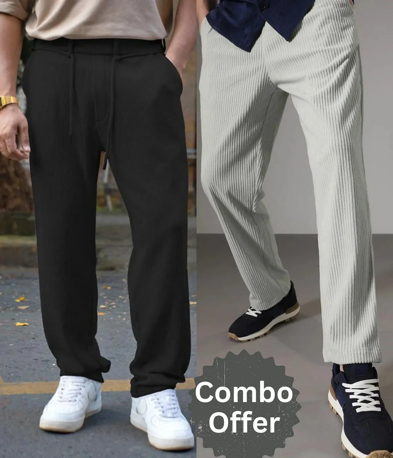 Combo of 2 Cuadray Fabric Stylish Pants | Perfect Blend of Comfort & Style - Black & Grey (Buy 1 Get 1 Freeš„š„) Regular