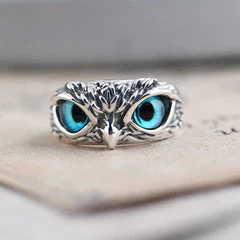 SILVER PLATED OWL RING - ADJUSTABLE SIZE - Image 6