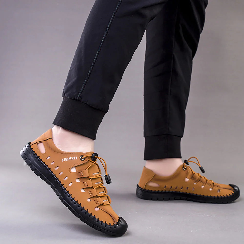 🔥 MEN'S GENUINE LEATHER CASUAL SLIDE BEACH BROWN SANDALS 🔥 - Image 3
