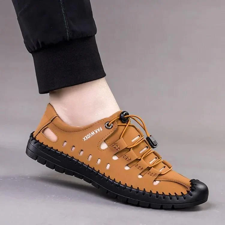 🔥 MEN'S GENUINE LEATHER CASUAL SLIDE BEACH BROWN SANDALS 🔥 - Image 4