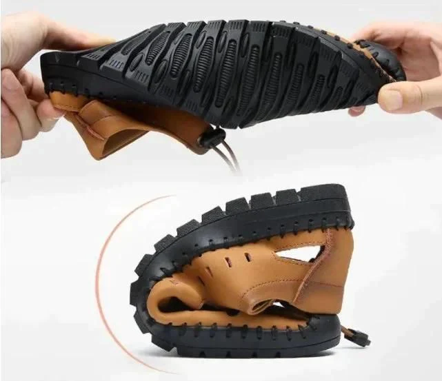 🔥 MEN'S GENUINE LEATHER CASUAL SLIDE BEACH BROWN SANDALS 🔥 - Image 5