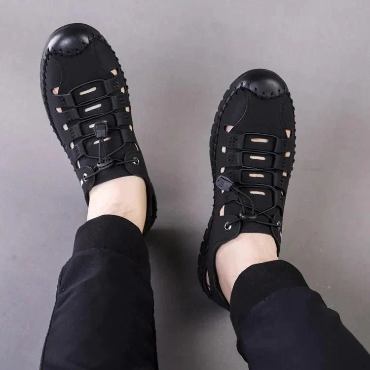 🔥 MEN'S GENUINE LEATHER CASUAL SLIDE BEACH BLACK SANDALS 🔥 - Image 2