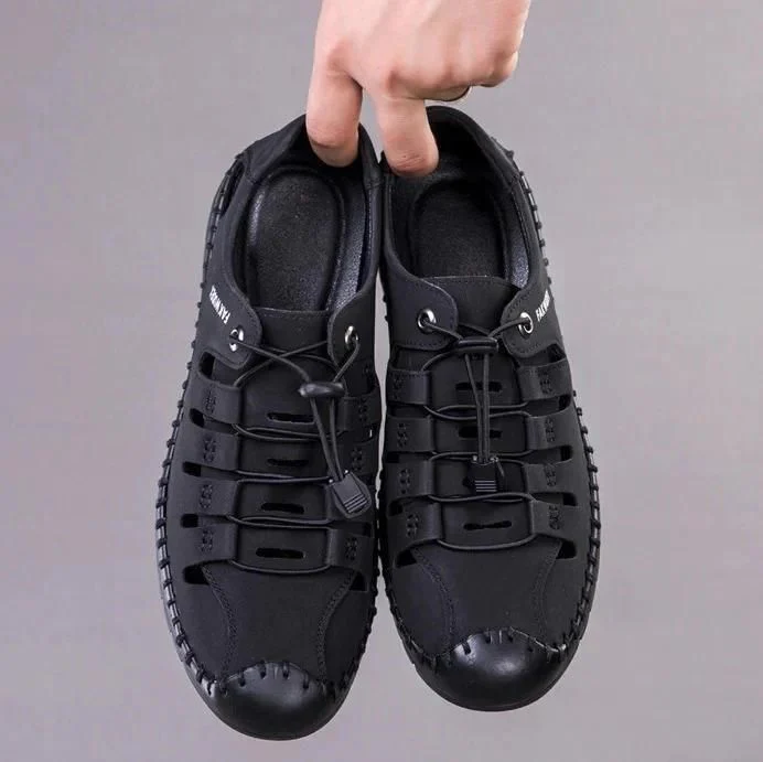 🔥 MEN'S GENUINE LEATHER CASUAL SLIDE BEACH BLACK SANDALS 🔥 - Image 4