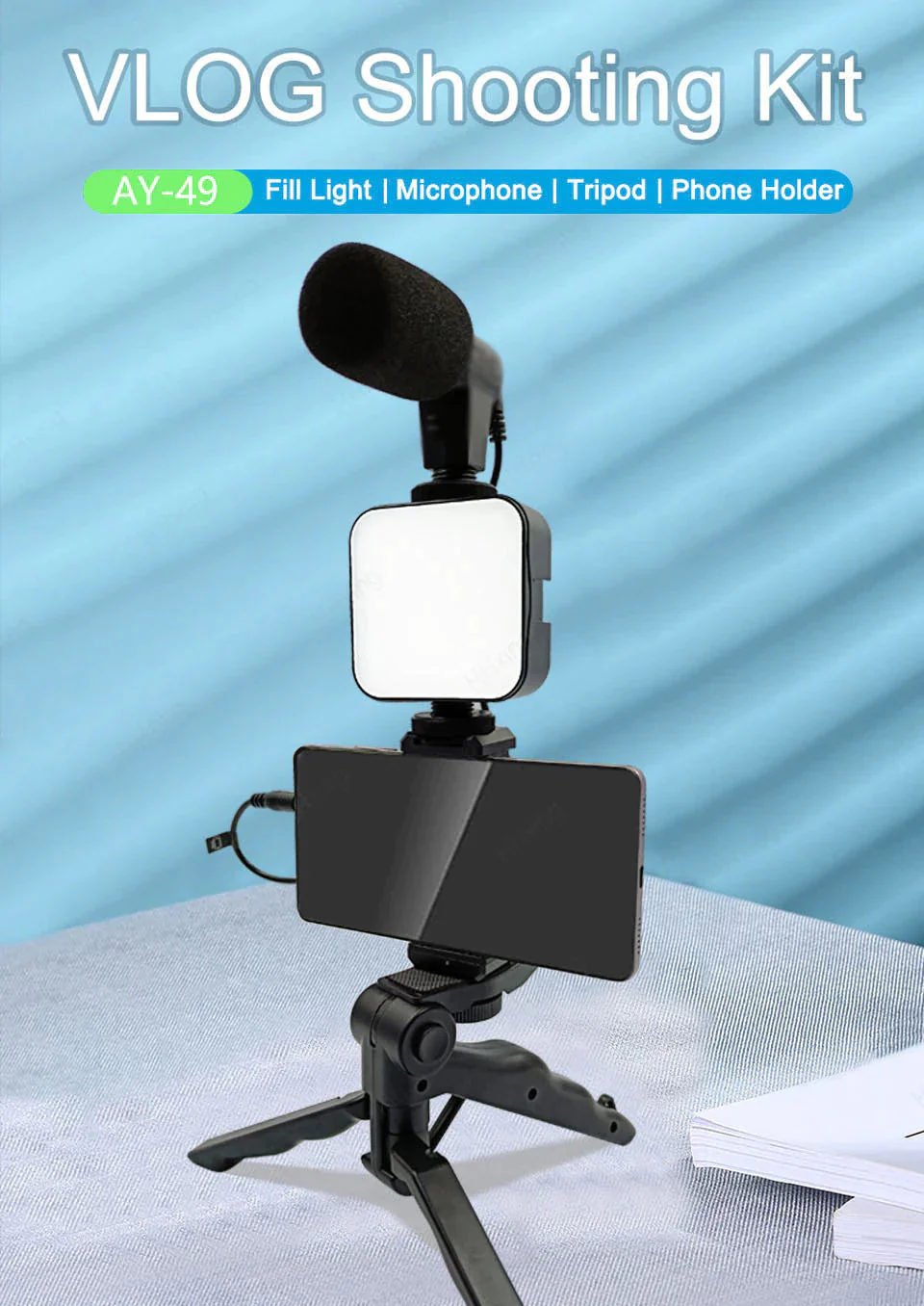 Professional video Microphone kit with Tripod Stand and LED Light - Image 14