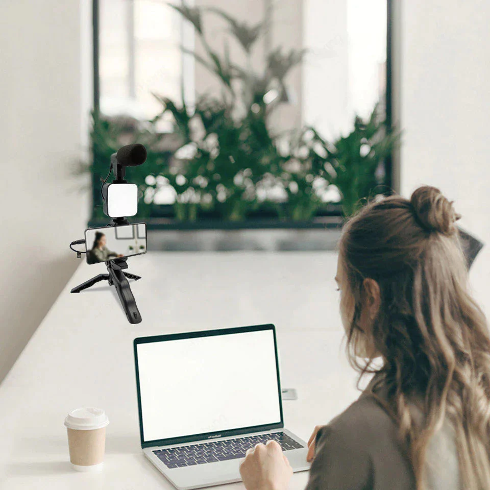 Professional video Microphone kit with Tripod Stand and LED Light - Image 3