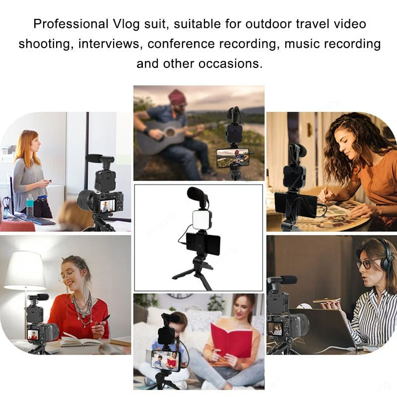 Professional video Microphone kit with Tripod Stand and LED Light - Image 6