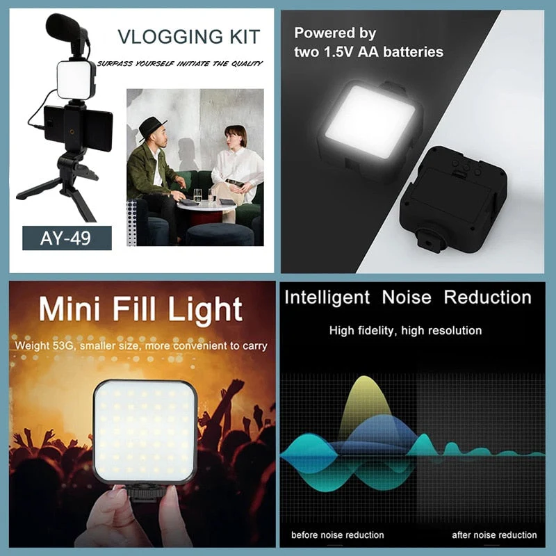 Professional video Microphone kit with Tripod Stand and LED Light - Image 8